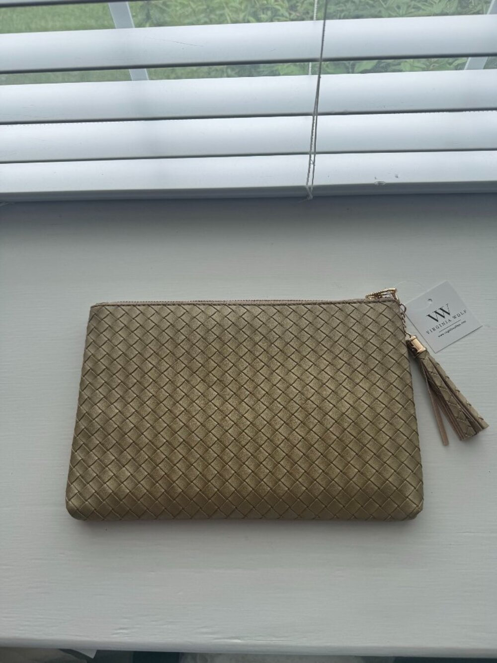 Virginia Wolf Woven Mimi Gold Metallic Bag Pouch Clutch New